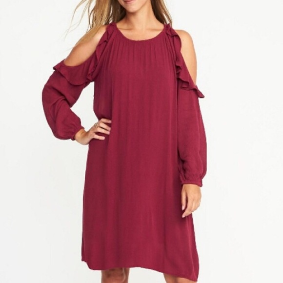 Old Navy Dresses & Skirts - Old Navy Wine Red Cold Shoulder Dress Size M